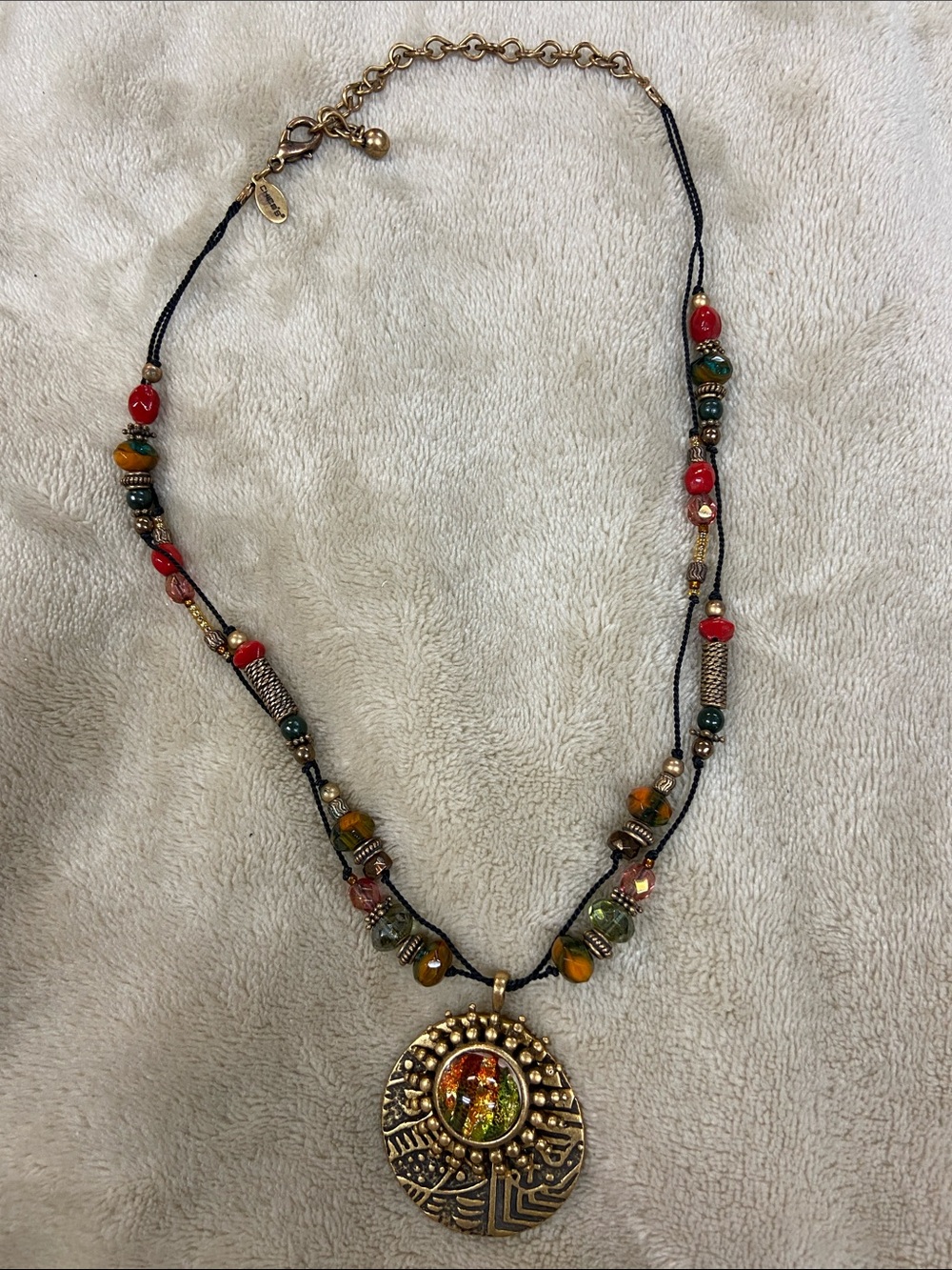 Chico's Multicolor Beaded Necklace with Gold Pendant